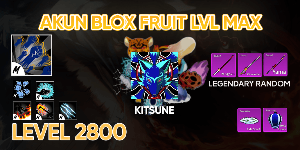 Akun Blox Fruit level max Godhuman+ Kitsune