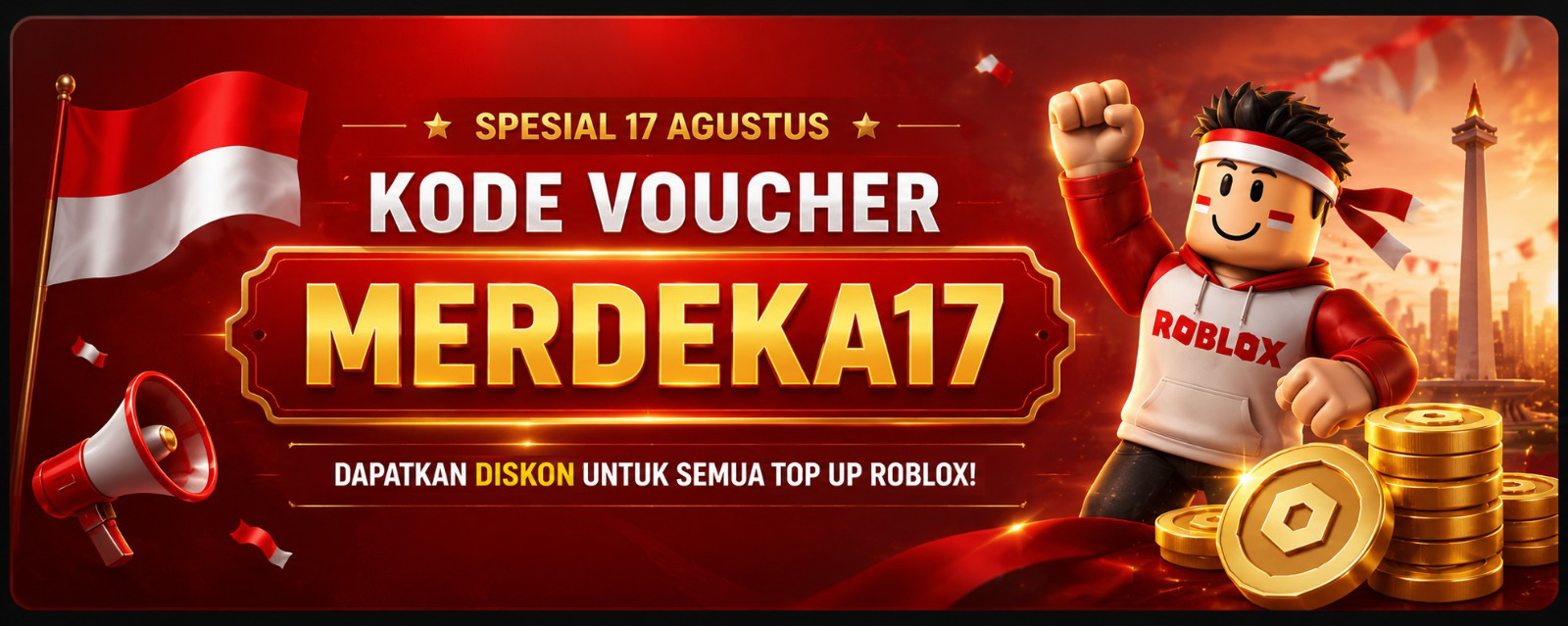 Kode Voucher MERDEKA17 - Diskon 17% untuk semua top up Roblox